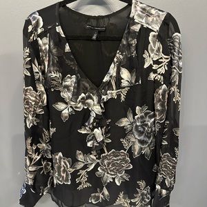White House Black Market black ruffle blouse, size L, like new.